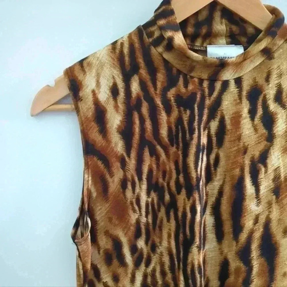 TAPEMEASURE | Women's Cream/Tan/Brown  Tiger Print Sleeveless Turtleneck … - Picture 2 of 3